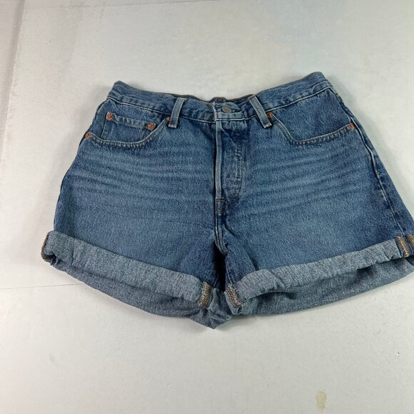Levi's Jean Shorts Women's 29* 501 Mid Rise Blue Faded Cuffed Denim Jorts Tag 27 - Picture 1 of 16